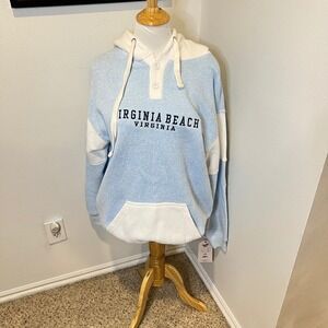 Pacific & Co‎ Virginia Beach Pullover Hoodie Sweatshirt XL Light Blue White